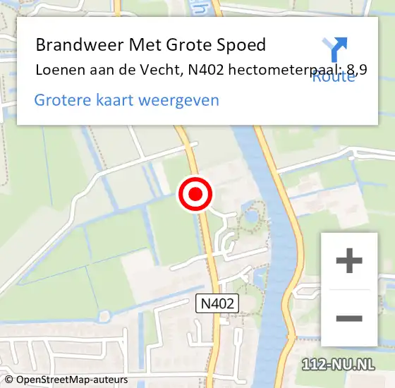 Locatie op kaart van de 112 melding: Brandweer Met Grote Spoed Naar Loenen aan de Vecht, N402 hectometerpaal: 8,9 op 9 juni 2017 17:35