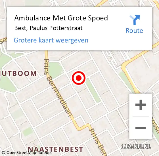 Locatie op kaart van de 112 melding: Ambulance Met Grote Spoed Naar Best, Paulus Potterstraat op 9 juni 2017 18:02