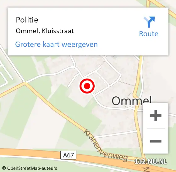 Locatie op kaart van de 112 melding: Politie Ommel, Kluisstraat op 9 juni 2017 19:19