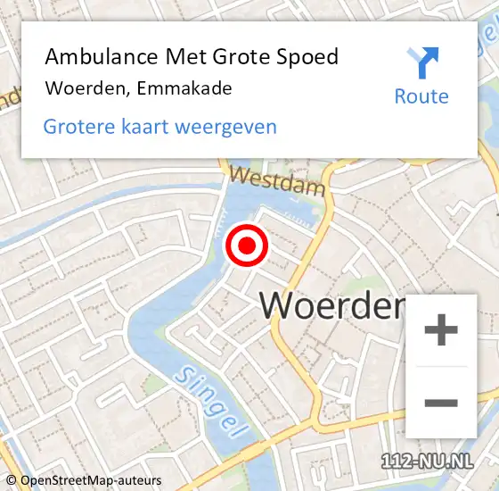 Locatie op kaart van de 112 melding: Ambulance Met Grote Spoed Naar Woerden, Emmakade op 9 juni 2017 19:55