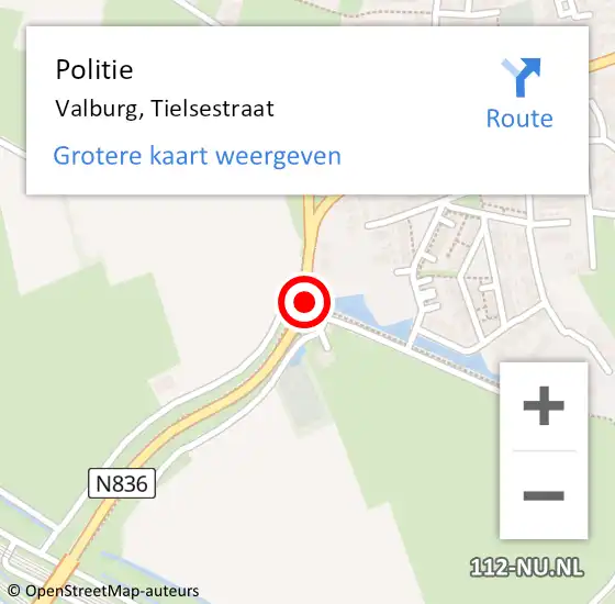 Locatie op kaart van de 112 melding: Politie Valburg, Tielsestraat op 9 juni 2017 20:07