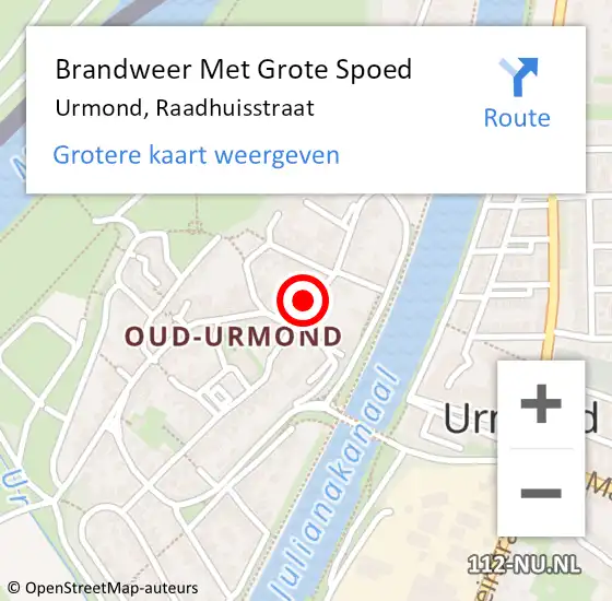 Locatie op kaart van de 112 melding: Brandweer Met Grote Spoed Naar Urmond, Raadhuisstraat op 9 juni 2017 21:49