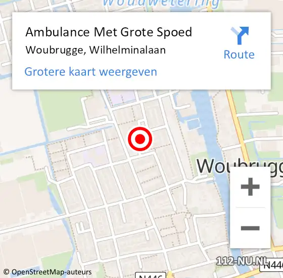 Locatie op kaart van de 112 melding: Ambulance Met Grote Spoed Naar Woubrugge, Wilhelminalaan op 9 juni 2017 22:37