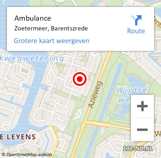 Locatie op kaart van de 112 melding: Ambulance Zoetermeer, Barentszrede op 9 juni 2017 23:12