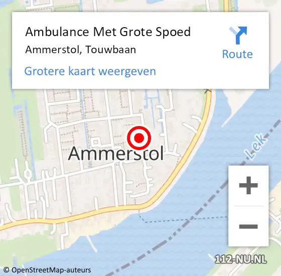 Locatie op kaart van de 112 melding: Ambulance Met Grote Spoed Naar Ammerstol, Touwbaan op 10 juni 2017 05:00