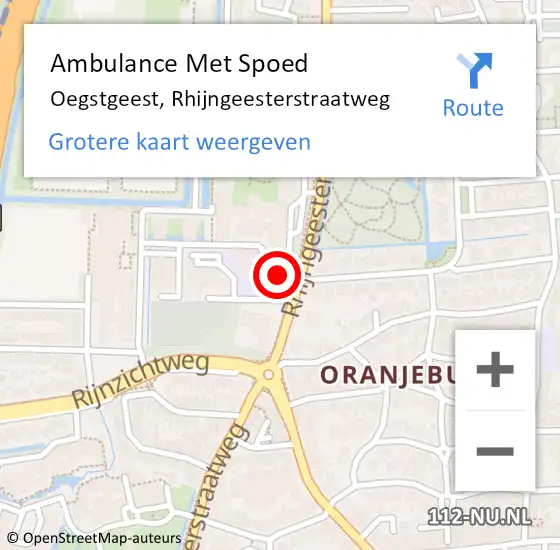 Locatie op kaart van de 112 melding: Ambulance Met Spoed Naar Oegstgeest, Rhijngeesterstraatweg op 10 juni 2017 10:10