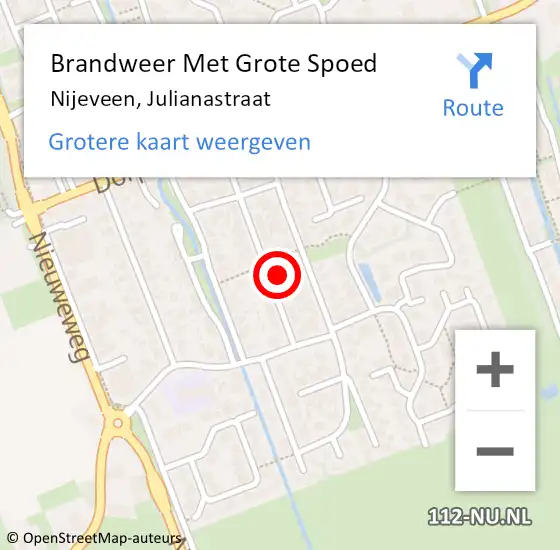 Locatie op kaart van de 112 melding: Brandweer Met Grote Spoed Naar Nijeveen, Julianastraat op 10 juni 2017 10:32