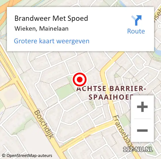 Locatie op kaart van de 112 melding: Brandweer Met Spoed Naar Wieken, Mainelaan op 10 juni 2017 11:30