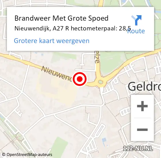 Locatie op kaart van de 112 melding: Brandweer Met Grote Spoed Naar Nieuwendijk, A27 R hectometerpaal: 28,4 op 10 juni 2017 13:29