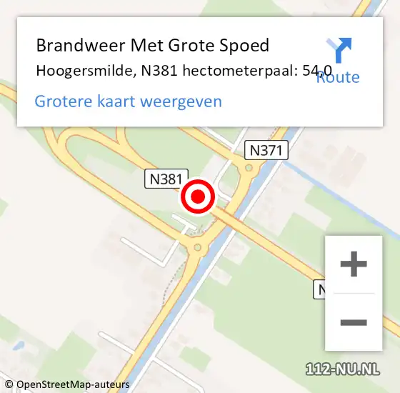 Locatie op kaart van de 112 melding: Brandweer Met Grote Spoed Naar Hoogersmilde, N381 hectometerpaal: 54,0 op 10 juni 2017 14:19