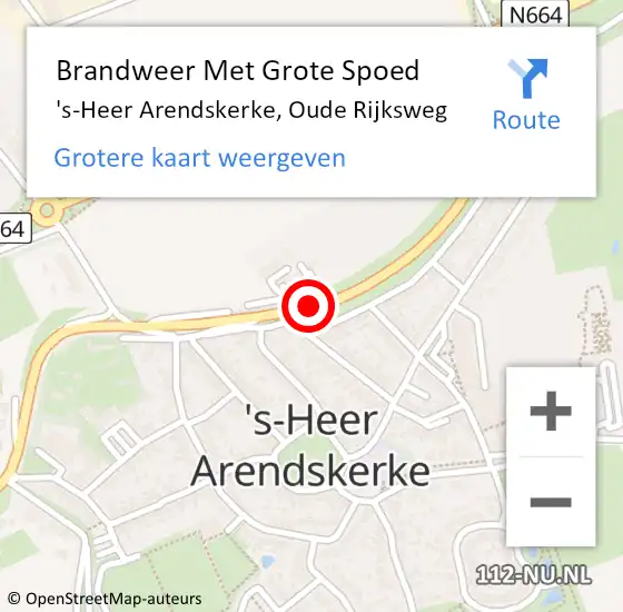 Locatie op kaart van de 112 melding: Brandweer Met Grote Spoed Naar 's-Heer Arendskerke, Oude Rijksweg op 10 juni 2017 14:21