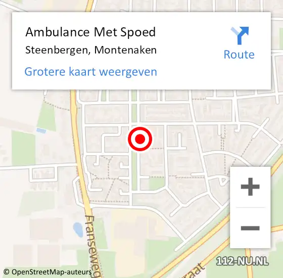 Locatie op kaart van de 112 melding: Ambulance Met Spoed Naar Steenbergen, Montenaken op 10 juni 2017 16:44