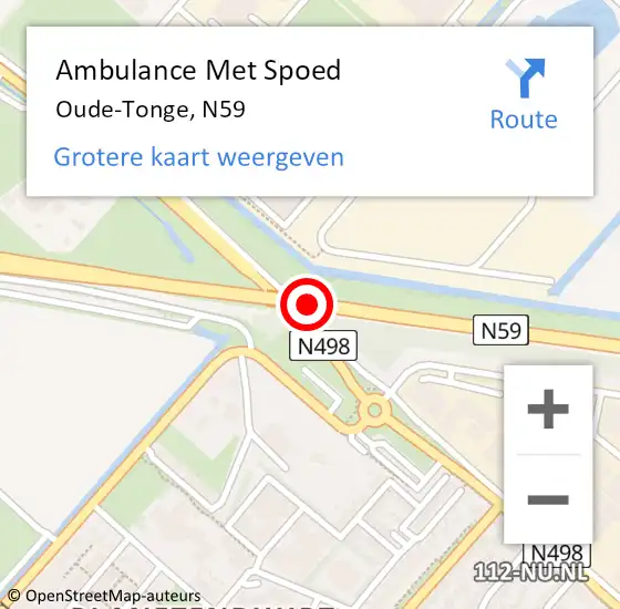 Locatie op kaart van de 112 melding: Ambulance Met Spoed Naar Oude-Tonge, N59 op 10 juni 2017 17:30