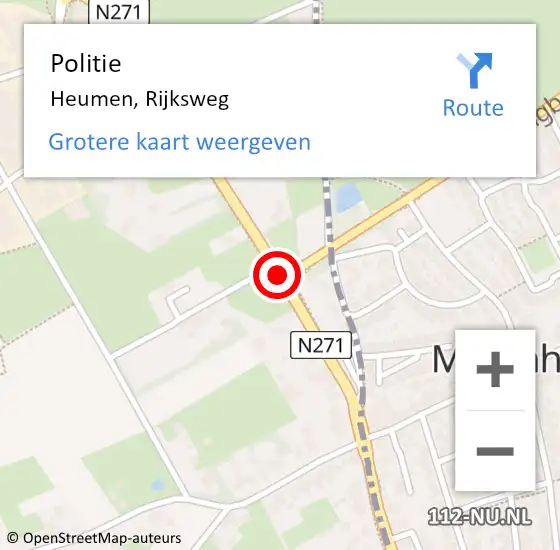 Locatie op kaart van de 112 melding: Politie Heumen, Rijksweg op 10 juni 2017 18:29