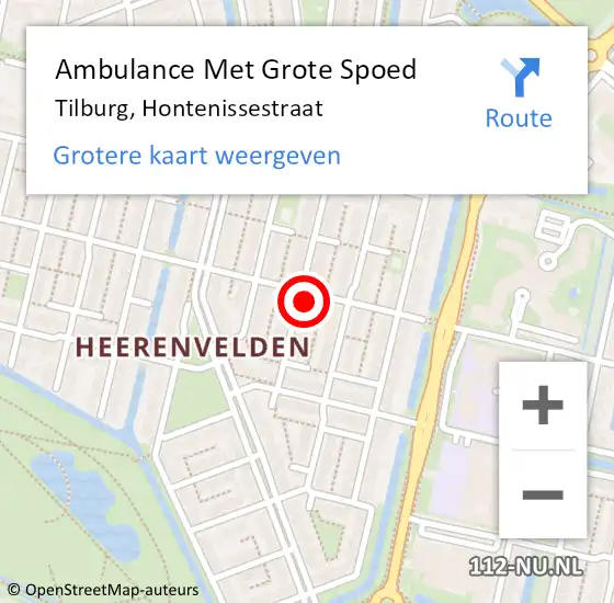 Locatie op kaart van de 112 melding: Ambulance Met Grote Spoed Naar Tilburg, Hontenissestraat op 10 juni 2017 19:30