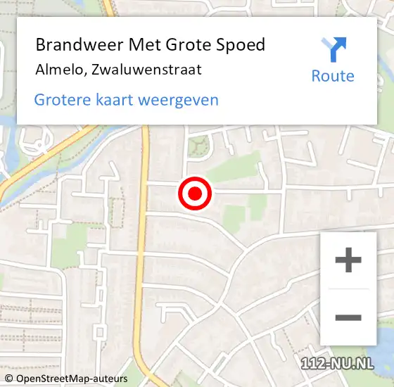 Locatie op kaart van de 112 melding: Brandweer Met Grote Spoed Naar Almelo, Zwaluwenstraat op 23 januari 2014 12:18