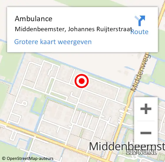 Locatie op kaart van de 112 melding: Ambulance Middenbeemster, Johannes Ruijterstraat op 10 juni 2017 19:54