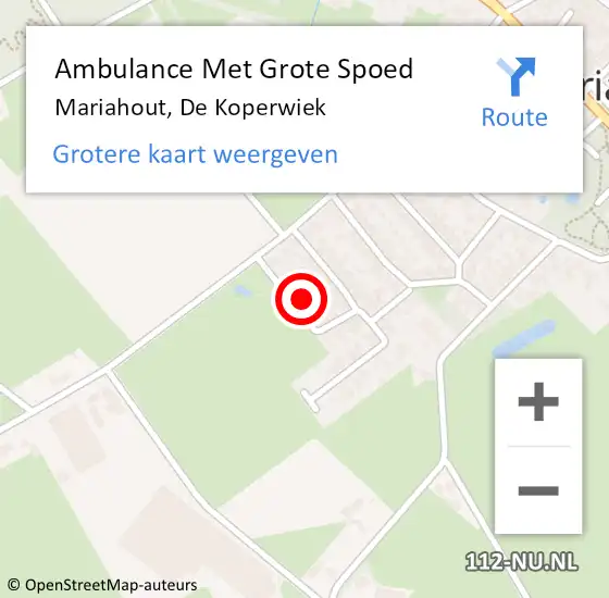 Locatie op kaart van de 112 melding: Ambulance Met Grote Spoed Naar Mariahout, De Koperwiek op 10 juni 2017 21:09