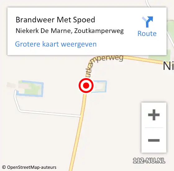 Locatie op kaart van de 112 melding: Brandweer Met Spoed Naar Niekerk De Marne, Zoutkamperweg op 10 juni 2017 21:27