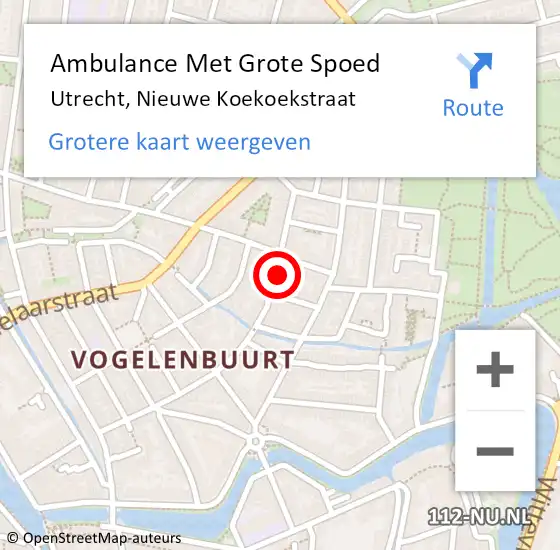 Locatie op kaart van de 112 melding: Ambulance Met Grote Spoed Naar Utrecht, Nieuwe Koekoekstraat op 10 juni 2017 22:16