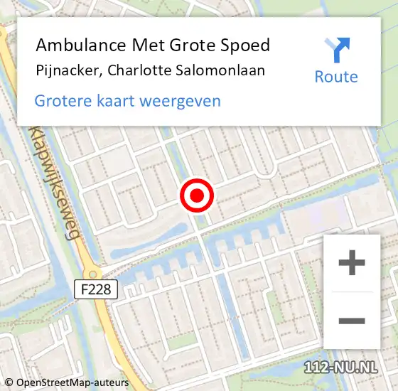 Locatie op kaart van de 112 melding: Ambulance Met Grote Spoed Naar Pijnacker, Charlotte Salomonlaan op 10 juni 2017 23:41