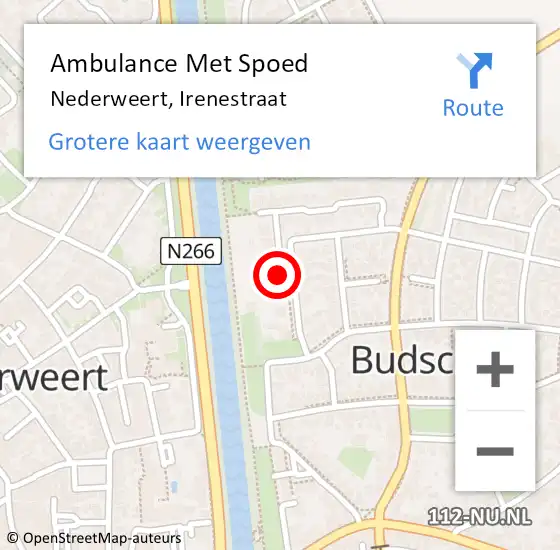 Locatie op kaart van de 112 melding: Ambulance Met Spoed Naar Nederweert, Irenestraat op 11 juni 2017 00:12