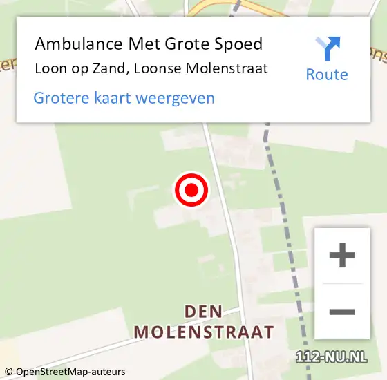 Locatie op kaart van de 112 melding: Ambulance Met Grote Spoed Naar Loon op Zand, Loonse Molenstraat op 11 juni 2017 02:35