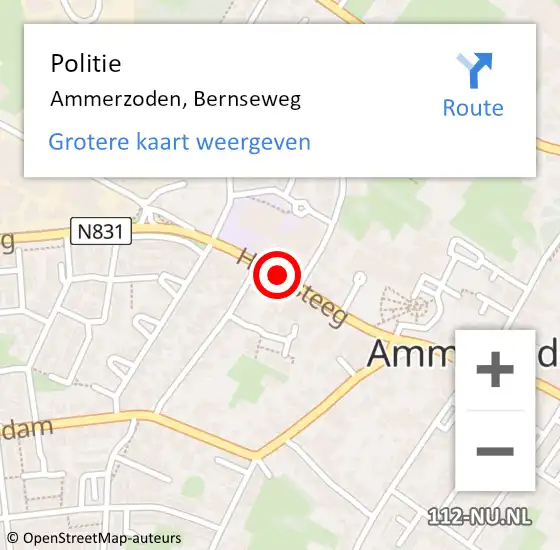 Locatie op kaart van de 112 melding: Politie Ammerzoden, Bernseweg op 11 juni 2017 04:09