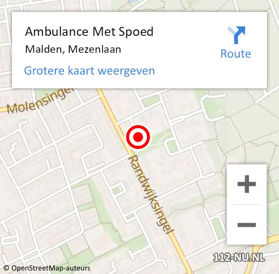 Locatie op kaart van de 112 melding: Ambulance Met Spoed Naar Malden, Mezenlaan op 11 juni 2017 04:43