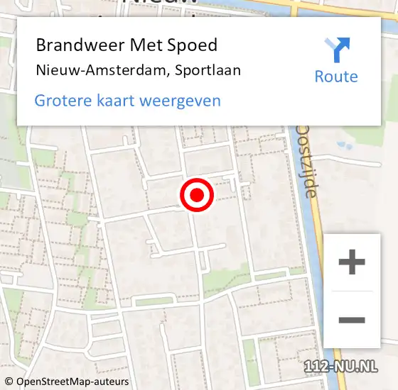 Locatie op kaart van de 112 melding: Brandweer Met Spoed Naar Nieuw-Amsterdam, Sportlaan op 11 juni 2017 05:00