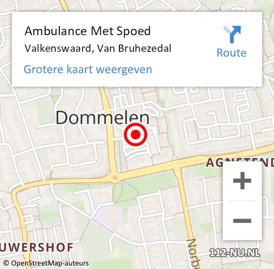 Locatie op kaart van de 112 melding: Ambulance Met Spoed Naar Valkenswaard, Van Bruhezedal op 11 juni 2017 11:22