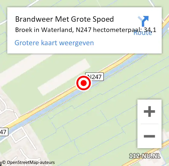 Locatie op kaart van de 112 melding: Brandweer Met Grote Spoed Naar Broek in Waterland, N247 hectometerpaal: 34,1 op 11 juni 2017 13:12