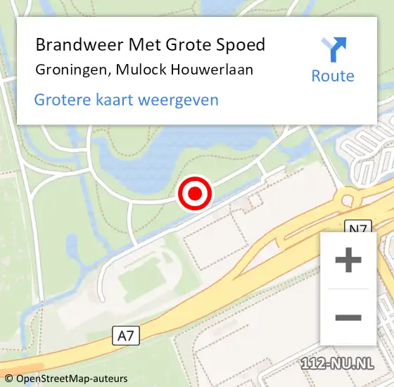 Locatie op kaart van de 112 melding: Brandweer Met Grote Spoed Naar Groningen, Mulock Houwerlaan op 11 juni 2017 14:08