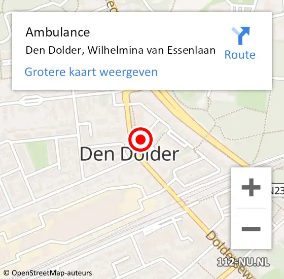 Locatie op kaart van de 112 melding: Ambulance Den Dolder, Wilhelmina van Essenlaan op 11 juni 2017 14:29