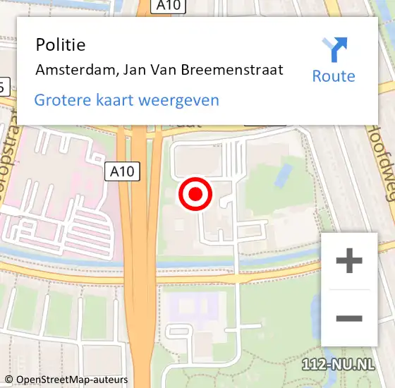 Locatie op kaart van de 112 melding: Politie Amsterdam, Jan Van Breemenstraat op 11 juni 2017 16:01