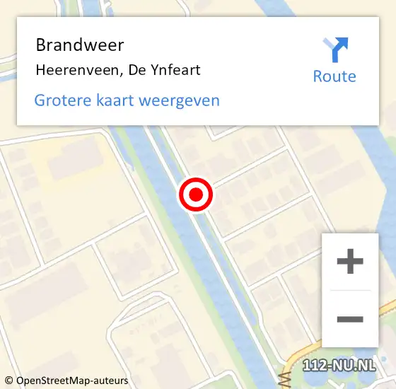 Locatie op kaart van de 112 melding: Brandweer Heerenveen, De Ynfeart op 11 juni 2017 16:47