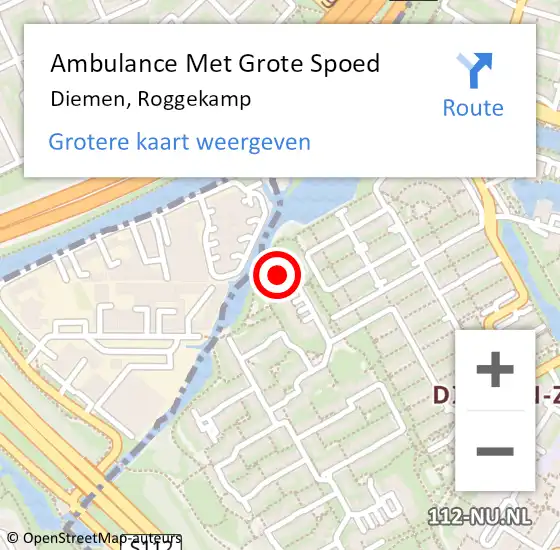 Locatie op kaart van de 112 melding: Ambulance Met Grote Spoed Naar Diemen, Roggekamp op 11 juni 2017 16:51