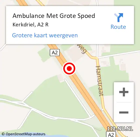 Locatie op kaart van de 112 melding: Ambulance Met Grote Spoed Naar Kerkdriel, A2 R op 11 juni 2017 17:46