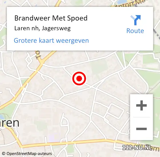 Locatie op kaart van de 112 melding: Brandweer Met Spoed Naar Laren nh, Jagersweg op 11 juni 2017 20:14