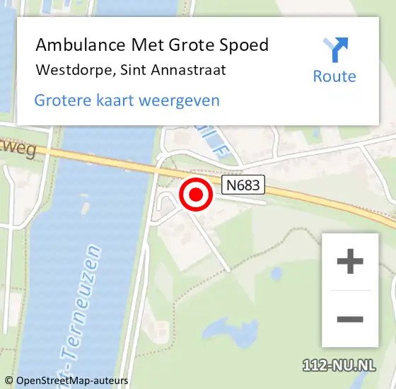 Locatie op kaart van de 112 melding: Ambulance Met Grote Spoed Naar Westdorpe, Sint Annastraat op 11 juni 2017 21:16