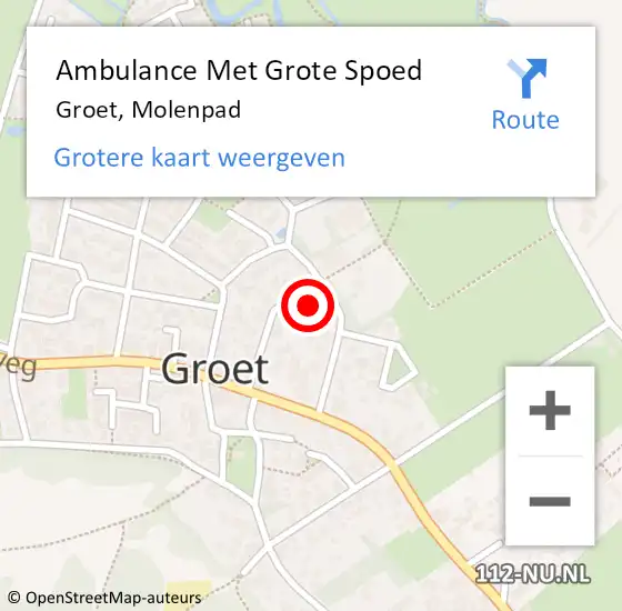 Locatie op kaart van de 112 melding: Ambulance Met Grote Spoed Naar Groet, Molenpad op 11 juni 2017 21:25