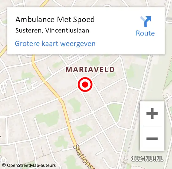 Locatie op kaart van de 112 melding: Ambulance Met Spoed Naar Susteren, Vincentiuslaan op 11 juni 2017 22:20