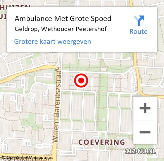 Locatie op kaart van de 112 melding: Ambulance Met Grote Spoed Naar Geldrop, Wethouder Peetershof op 11 juni 2017 23:44