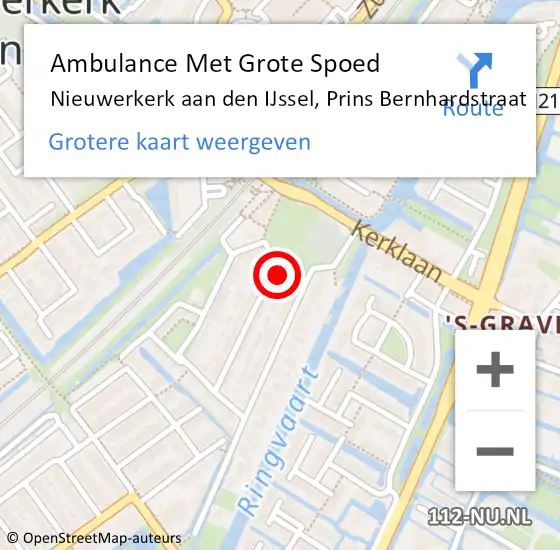 Locatie op kaart van de 112 melding: Ambulance Met Grote Spoed Naar Nieuwerkerk aan den IJssel, Prins Bernhardstraat op 12 juni 2017 00:18