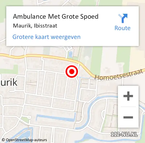 Locatie op kaart van de 112 melding: Ambulance Met Grote Spoed Naar Maurik, Ibisstraat op 12 juni 2017 00:51