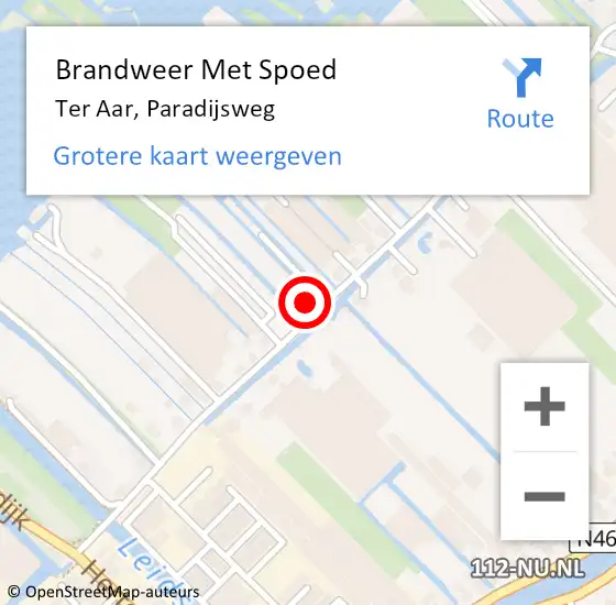 Locatie op kaart van de 112 melding: Brandweer Met Spoed Naar Ter Aar, Paradijsweg op 12 juni 2017 06:57