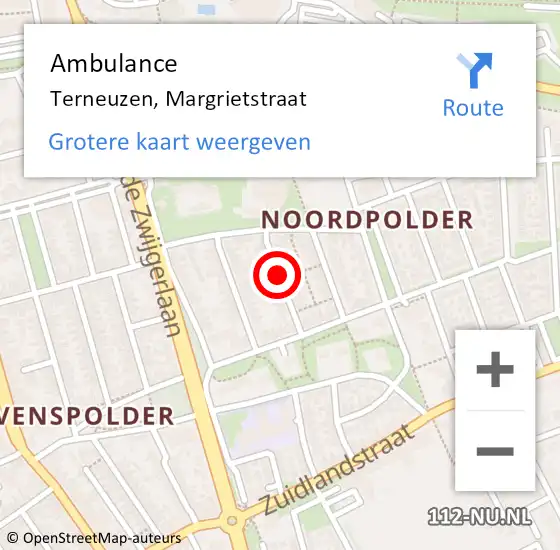Locatie op kaart van de 112 melding: Ambulance Terneuzen, Margrietstraat op 12 juni 2017 09:32