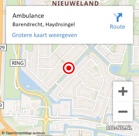 Locatie op kaart van de 112 melding: Ambulance Barendrecht, Haydnsingel op 12 juni 2017 12:33