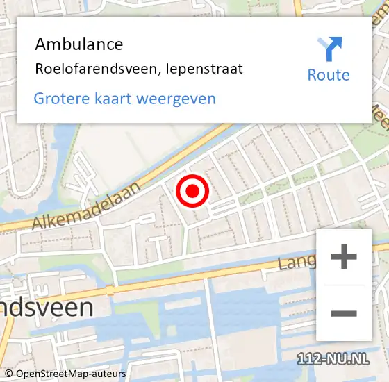 Locatie op kaart van de 112 melding: Ambulance Roelofarendsveen, Iepenstraat op 12 juni 2017 12:48