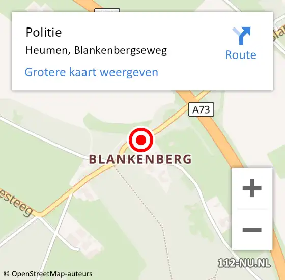 Locatie op kaart van de 112 melding: Politie Heumen, Blankenbergseweg op 12 juni 2017 14:24